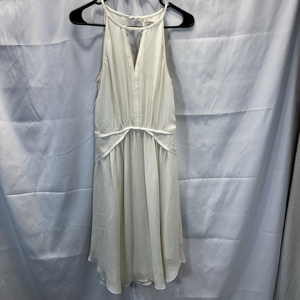 Banana Republic Ivory High Neck Sleeveless Flowy A-line Zip Dress Size-2